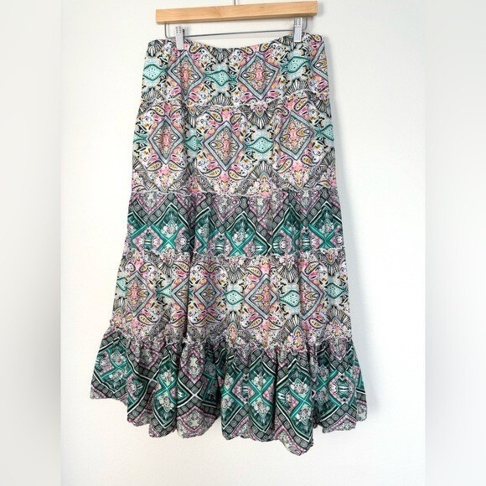 Bohemian Cottagecore‎ Tiered Maxi Skirt Womens Medium Colorful Beach Resortwear